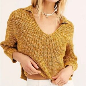 Free People Love This City Pullover Collared Sweater in Yellow
